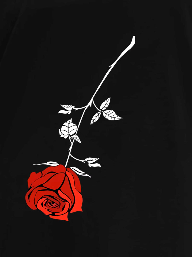 Camiseta Preta Com Rosa Vermelha